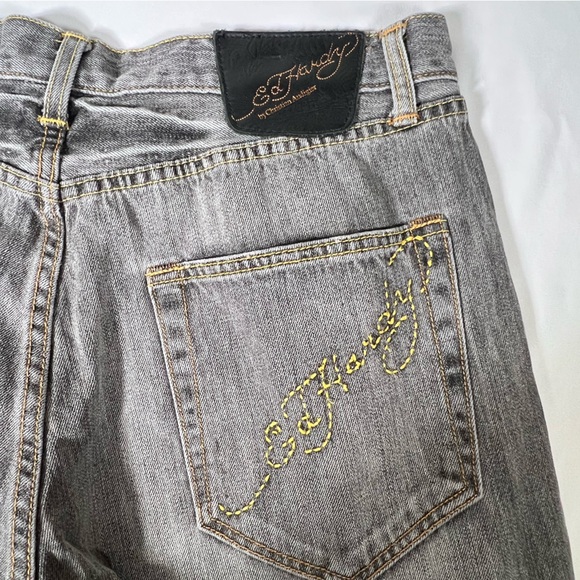 Ed Hardy Straight Leg Y2K Distressed Destroyed Embroidered Denim Jeans Size 36 - Picture 11 of 15
